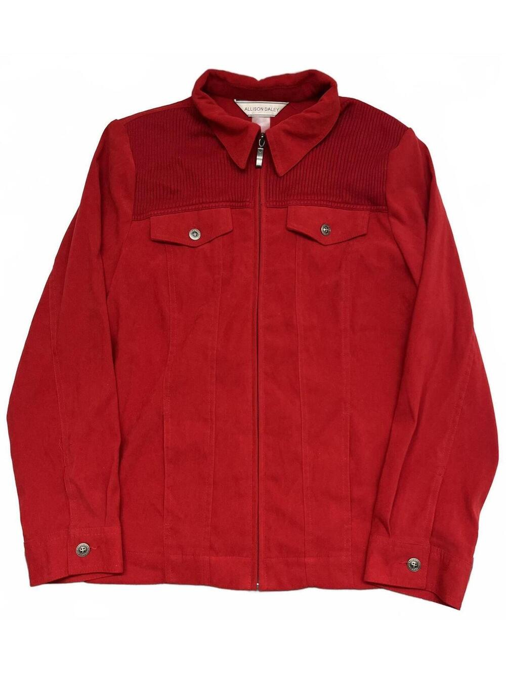 Allison Daley Red Zip Up Jacket With Ribbed Panel And Padded Shoulders Sz 8